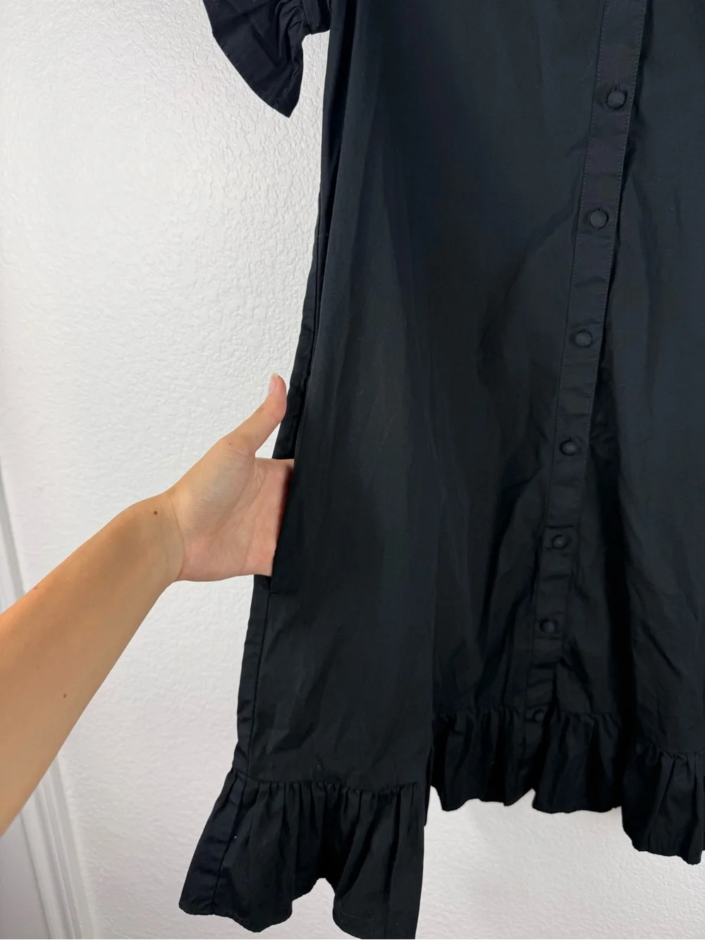 J. Crew Black Ruffle-hem shirt-dress in cotton poplin size XXS